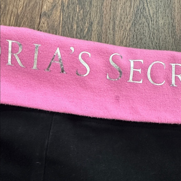 Victoria’s Secret Y2K Fold Over Cropped Leggings Size Medium Black and Pink - Picture 5 of 5